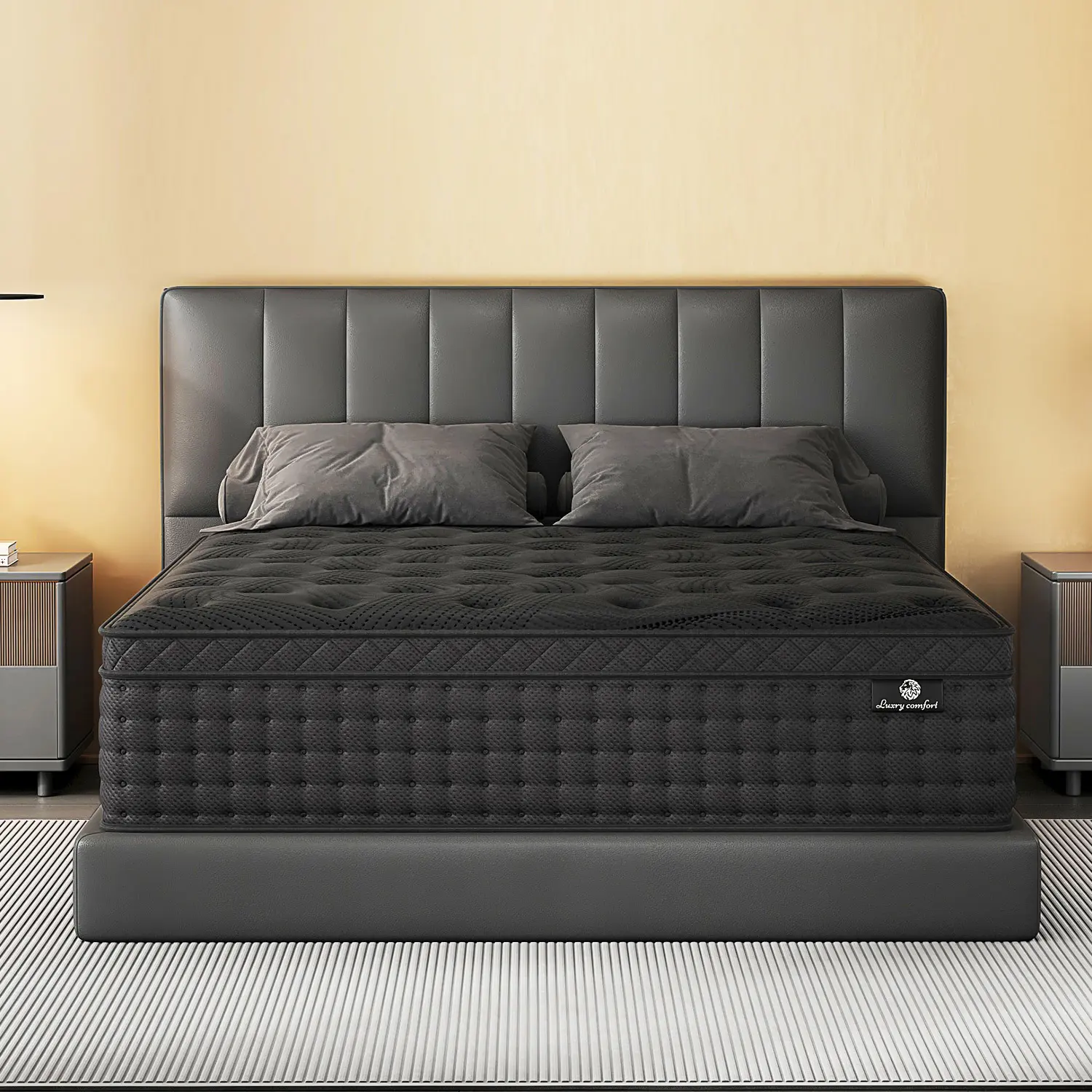 14 Inch Gel Memory Foam Hybrid Mattress Twin Full Queen King Size, Medium Firm Mattress with Individually Pocketed Springs, Motion Isolation, Back & Lumbar Support, Black Breathable Cover