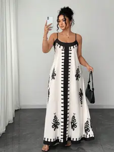 Plus Size Women Summer Beach Vacation Maxi Dress, Geometric Floral Halter Dress, Slimming Loose Fit, Casual Party