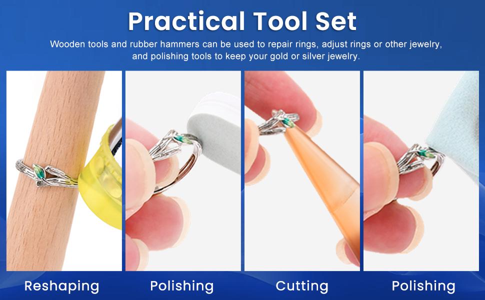 8Pcs Ring Making & Sizing Kit – Ring Mandrel Ring Sizer Gauge, Hammer & Polishing Tools for DIY Jewelry Making