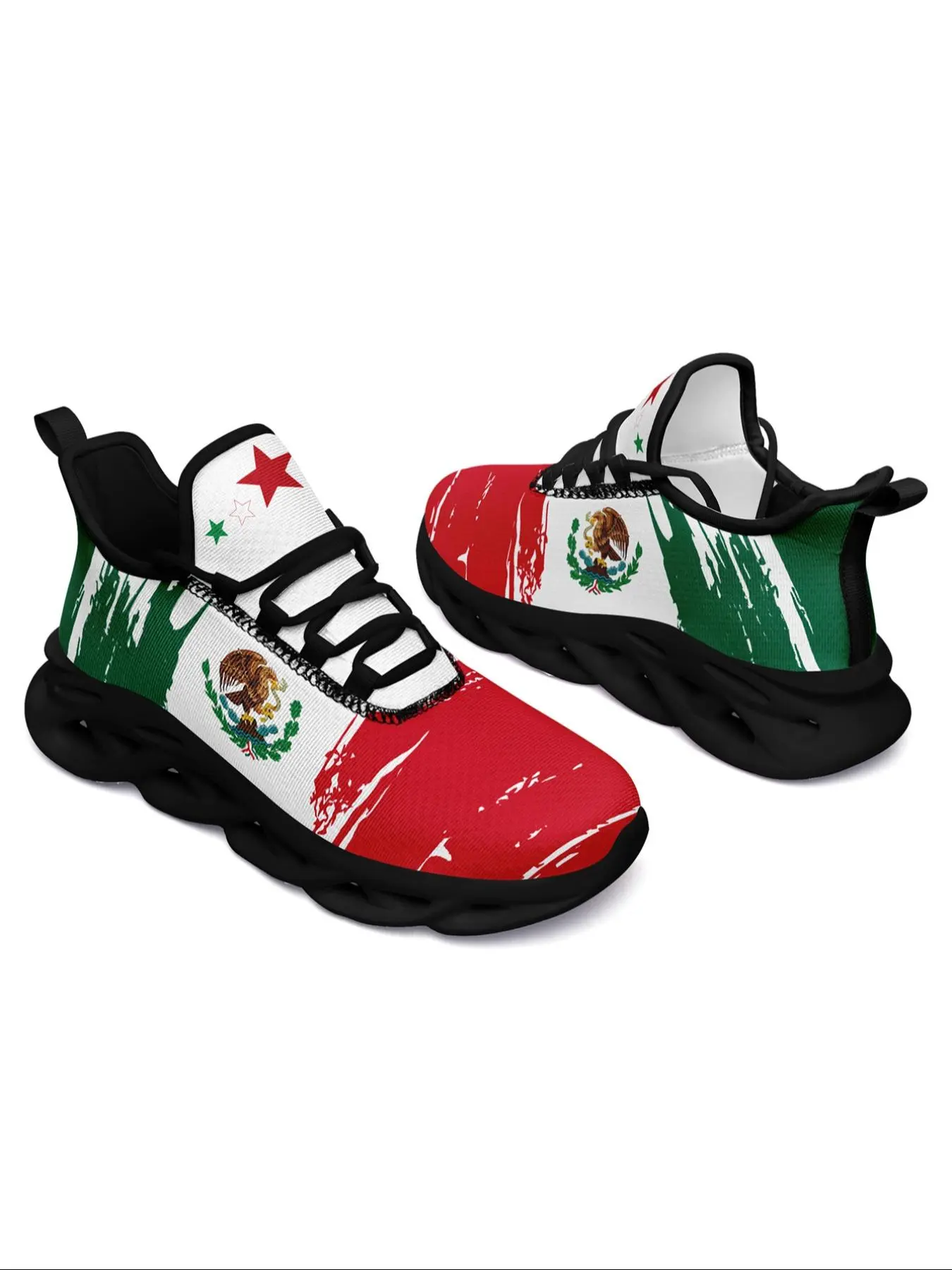 Women's Random Mexico Flag Print Lace Up Running Sneakers, Casual Comfortable Breathable Sports Fashionable Shoes, Gym Training Sport Walking Sneakers for Daily Wear Athletic Running Shoes, Sporty Running Shoes
