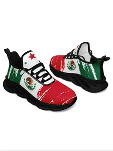 Women's Random Mexico Flag Print Lace Up Running Sneakers, Casual Comfortable Breathable Sports Fashionable Shoes, Gym Training Sport Walking Sneakers for Daily Wear