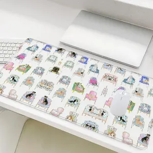 Funny Dog & Chair Pattern Mouse Pad, Rectangle Gaming Mouse Pad, Office Desk Keyboard Mouse Pad, Non-Slip Rubber Base Stitched Edge Desk Pad
