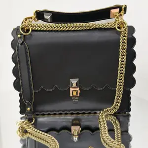 Pre-owned leather cross bag Fendi Kan I Scalloped Shoulder Bag – Black Smooth with Gold Finish Hardware