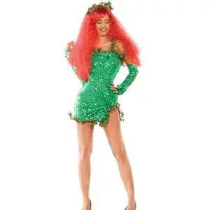 Deluxe Green Ivy Costume for Women, Sleeveless Sequin Fake Leaves Dress with Gloves Set, Stylish Indoor & Outdoor Wear, for Daily Wear, Themed Parties & Events Womenswear Clothes