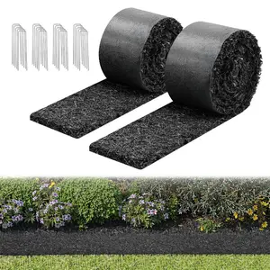 VEVOR Rubber Mulch Mat 2 Rolls 120x 4.5 in, Recycled Rubber Permanent Mulch Edging Border, Natural-Looking Flower Barrier with Stakes, 0.5 in Thick Cuttable Garden Edgings for Landscaping