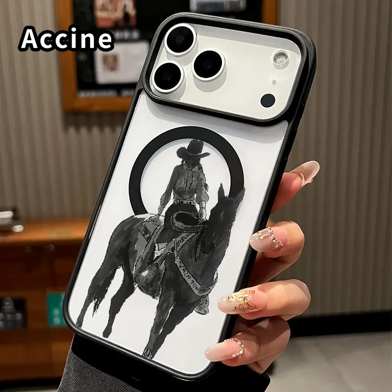 Magnetic Smartphone Case for iPhone 17 Pro Max,16 Plus,15,14,13,12,11,Air - Transparent Acrylic,Non-Slip,Pocket-Friendly,Handheld Wireless Devices Protection Cover,Cowgirl's Solitude Design Gift, Casing