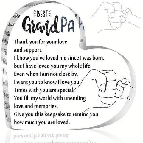 FathersDayGift Grandpa Gifts from Grandchildren Acrylic Heart Grandpa Keepsake for Grandpa Birthday Gift Thank You Grandpa Paperweight from Grandson Grandkid Granddaughter for Christmas Thanksgiving Father's Day Decor Butterfly Signs