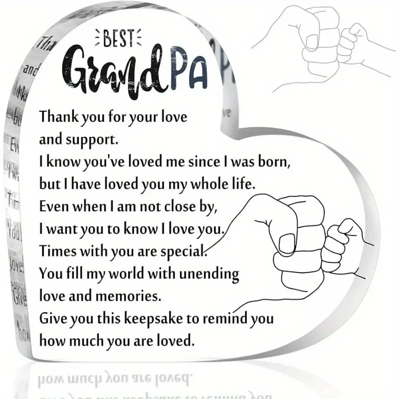FathersDayGift Grandpa Gifts from Grandchildren Acrylic Heart Grandpa Keepsake for Grandpa Birthday Gift Thank You Grandpa Paperweight from Grandson Grandkid Granddaughter for Christmas Thanksgiving Father's Day Decor Butterfly Signs