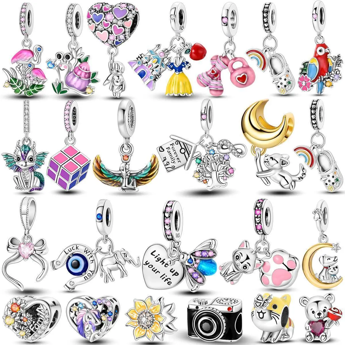 2025 Newest Charms Bead 925 Sterling Silver Lovely Cat Moon Eternal Love Heart Dangle Fit Original Bangle Bracelets DIY Jewelry