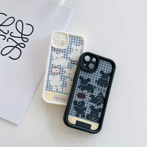 A matte phone case with blue plaid and cute playful puppy patterns, suitable for iPhone 17 Air/16 Plus/15 Pro Max/14 Pro/13/12/11/XS Max/X phone case, perfect for holiday gifts to family, friends, lovers, boyfriends, girlfriends, best choice TY701