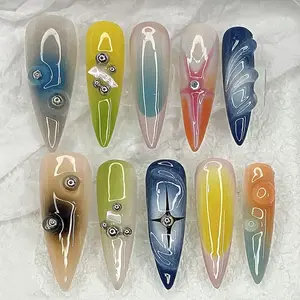 Cosmic Pop – Jelly Neon Planet Press-On Nails, Pastel Chrome Space Fake Nails