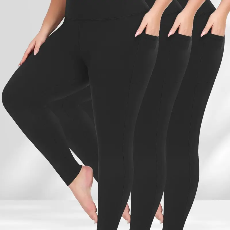 【Plus Size】 Solid Side Pocket Stretchy Soft Fitted Pockets Leggings, Casual Comfy Breathable Skinny Pants for Daily Wear, Women's Bottoms for All Seasons