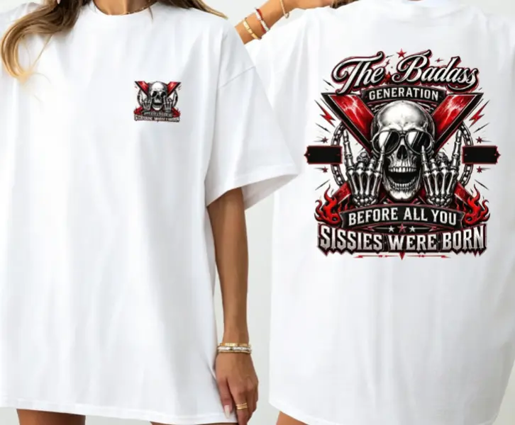 Gen X Badass Generation Shirt, 1965-1980 Skull Tee, Funny Comfort Colors Front and Back Print Generation X T-Shirt, Retro 70s 80s 90s Gift