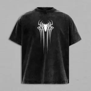 Spider Graphic T-Shirt, Black Washed Gothic Spider Logo Tee, Minimal White Spider Streetwear Shirt, Halloween Dark Aesthetic Gift for Men Women