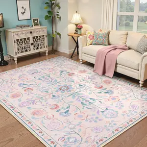 Floral Pattern Floor Mat, Non-slip Washable Area Rug, Decorative Carpet for Home Living Room Bedroom Hotel