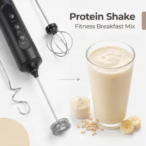 Rechargeable Handheld Electric Milk Frother 3-Speed, Portable Coffee Foam Maker with 3 Whisks and All-in-One Integrated Storage Case, Compact for Latte, Cappuccino, Hot Chocolate