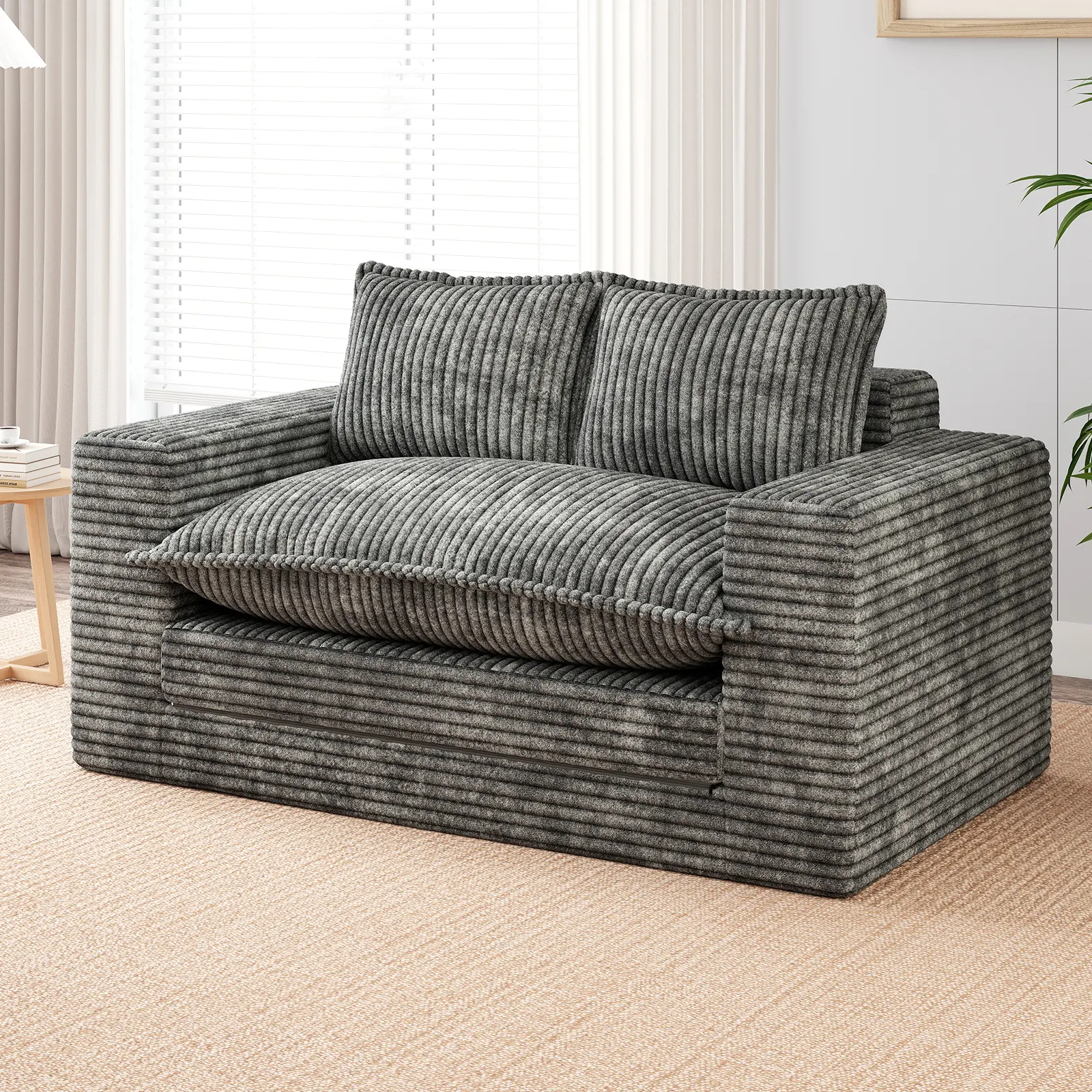 JONPONY Convertible Sofa Bed, 55" Loveseat Sleeper Sofa, 2 in 1 Folding Couch Bed, Pull Out Floor Couch with Pillows for Living Room Bedroom, Futon Sleeper Sofa for Lounge