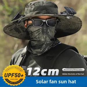 Solar fan fisherman hat men and women summer outing mountaineering shading sun protection hat three-dimensional big eaves fishing hat men Pastel Embroidered Canvas Tote Bags