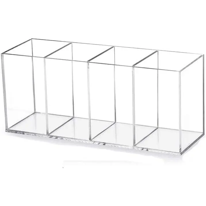 Acrylic Pen Holder 4 Grids Transparent Pen Holder Storage Box Makeup Brush Holder