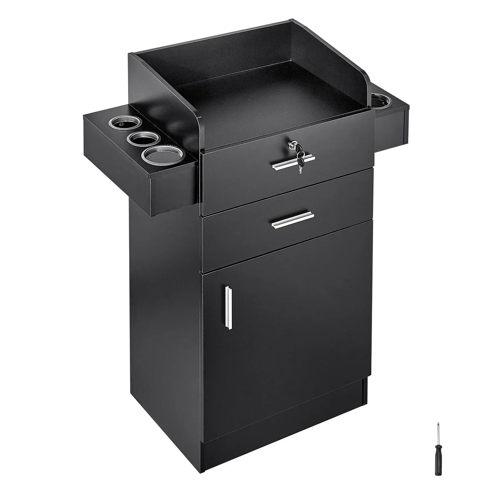 【SummerFinds】VEVOR Salon Organizer, TikTokShopBlackFriday, Hairdresser Workstation, Complete with 6 Holders, a Cabinet, and Dual Drawers (One with Lock), in Sleek Black
