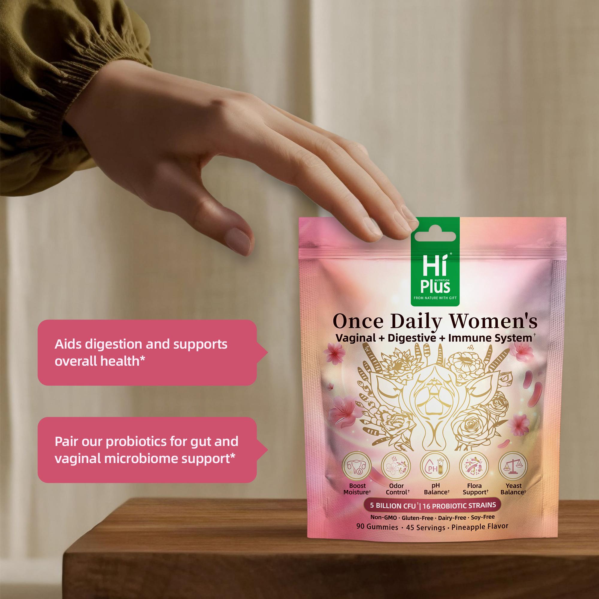 HiPlus Women’s Probiotic Gummies – Vaginal, Digestive & Immune Support | 5 Billion CFU, 16 Strains, Pineapple Flavor