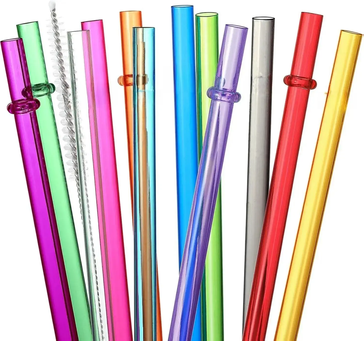 24 PCS Reusable Tritan Hard Plastic Straws with 4 Brushes 10.5" Long BPA Free Drinking Straws for 16OZ-32 OZ Tumblers Cups Jars Transparent Multi Colors
