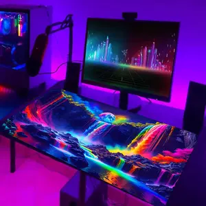 Moon & Waterfall Pattern Mouse Pad, UV Black Light Mouse Pad, Desktop Decoration Mouse Pad, Room Decoration Mouse Pad