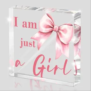 Pink Bow Decor Acrylic Plaque, Cute Desktop Ornament, Home Decor for Living Room Bedroom Office, Room Decor, Home Decor, Signs