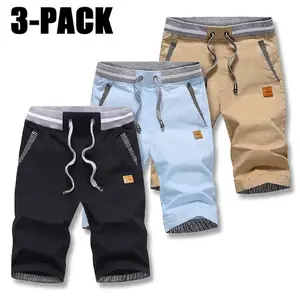3-Pack Men’s Elastic Waist Drawstring Casual Knee-Length Shorts, Contrast Trim Pockets & Hem, Soft Breathable Fabric, Relaxed Fit Casual Trousers, Ideal Summer Wear for Daily Errands, Outdoor Walks, Casual Hangouts and All-Day Everyday Styling.