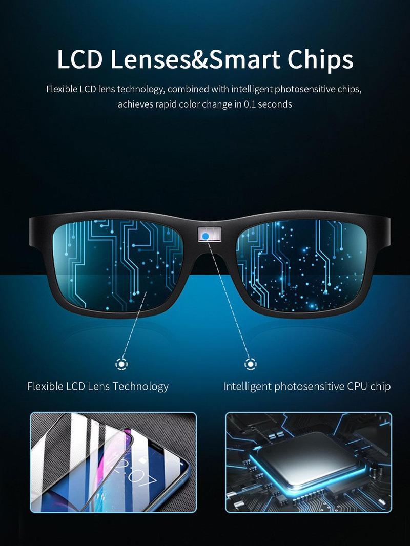 Paleshy 0.1 Seconds Photochromic Polarized Sunglasses Square UV Protection Smart Glasses for Men Women Lightweight TR Frame Durable Eyewear Wearable Card