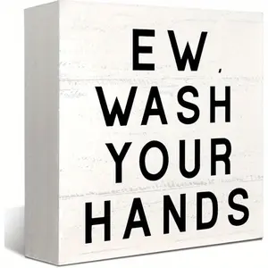 Wash Your Hands Sign bathroom decor Bathroom Decor for Shelves, EW Wash Your Hands Bathroom Decor Wooden Box Sign, Funny Bathroom Decor, Funny Sign Rustic Bathroom Signs For Shelf Wall 5x5 inch
