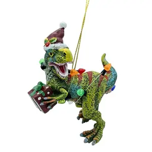 Dinosaur Christmas Tree Ornament T Rex Covered in Lights for Kids