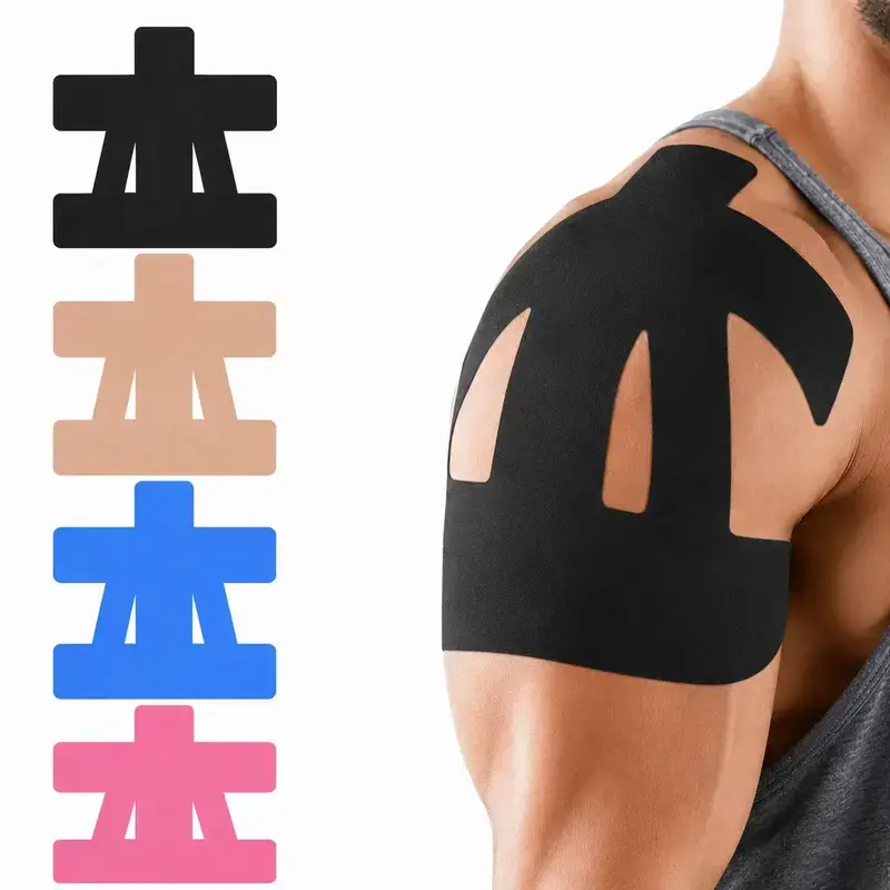 Precut Shoulder Kinesiology Cotton Tape (10 Pieces), Unisex Waterproof Athletic Strips for Pain Relief and Gym Recovery