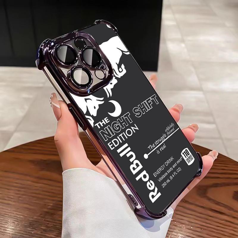 Red Bull for iPhone Case-Night Shift For iphone 17 16 15 14 13 12 11 Pro Max Plus Air Electroplating luxury transparent four corner anti drop and shockproof phone case 088 Protection Cover Protective Casing Black Smartphone Cellphone