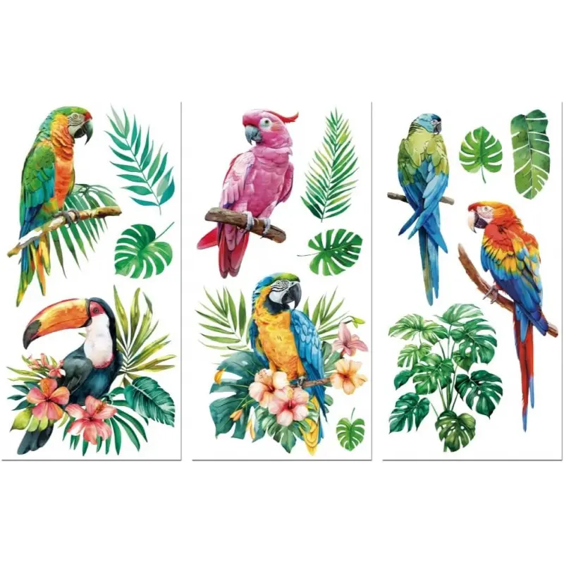 Rub on Transfer Decals for Furniture Crafts Decor 6"x12", 3Pcs Tropical Raninforest Birds Waterproof UV DTF Transfer Sticker for Dresser Lingerie Chests Drawer Glass Porcelain Plastic
