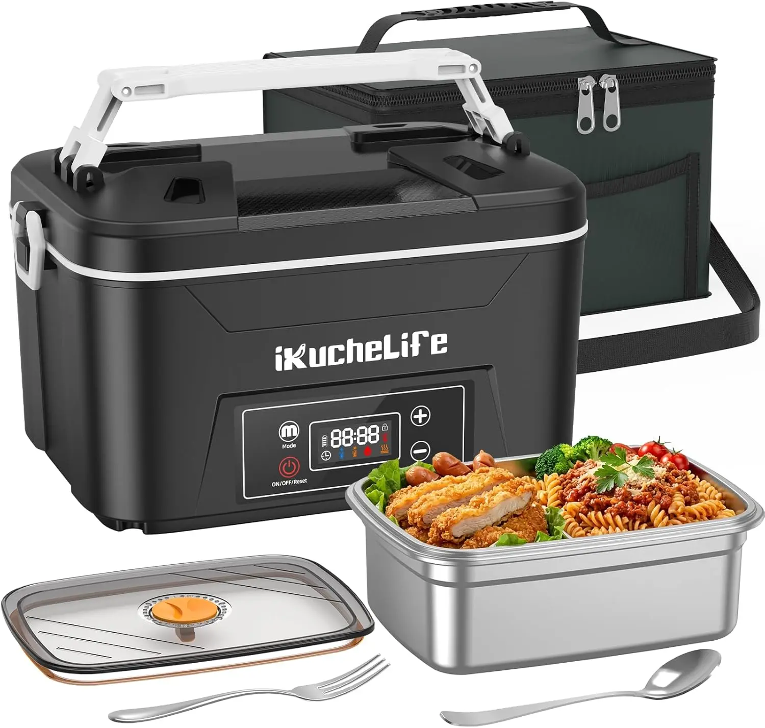 Heated Lunch Box,Cordless Electric Lunch Box with Scheduled Heating, Rechargeable Portable Food Warmer with Digital Display for Work, Travel, Office, Camping