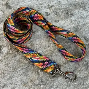 Iridescent Feather Dog Lead - Graphic Design, Bold Red Accents, Fade-Resistant, Blues Accents, Non-Chaotic, Dynamic Movement for Pet Walking
