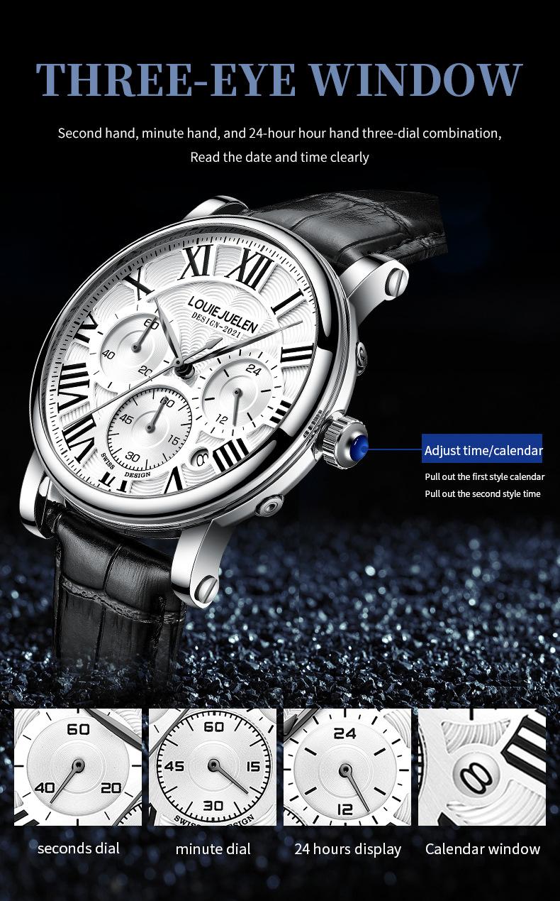 LOUIE JUELEN Luxury Men's Business Watch - 2025 New Multifunction Waterproof Quartz Wristwatch, Genuine High-End Fashion Men's Watch