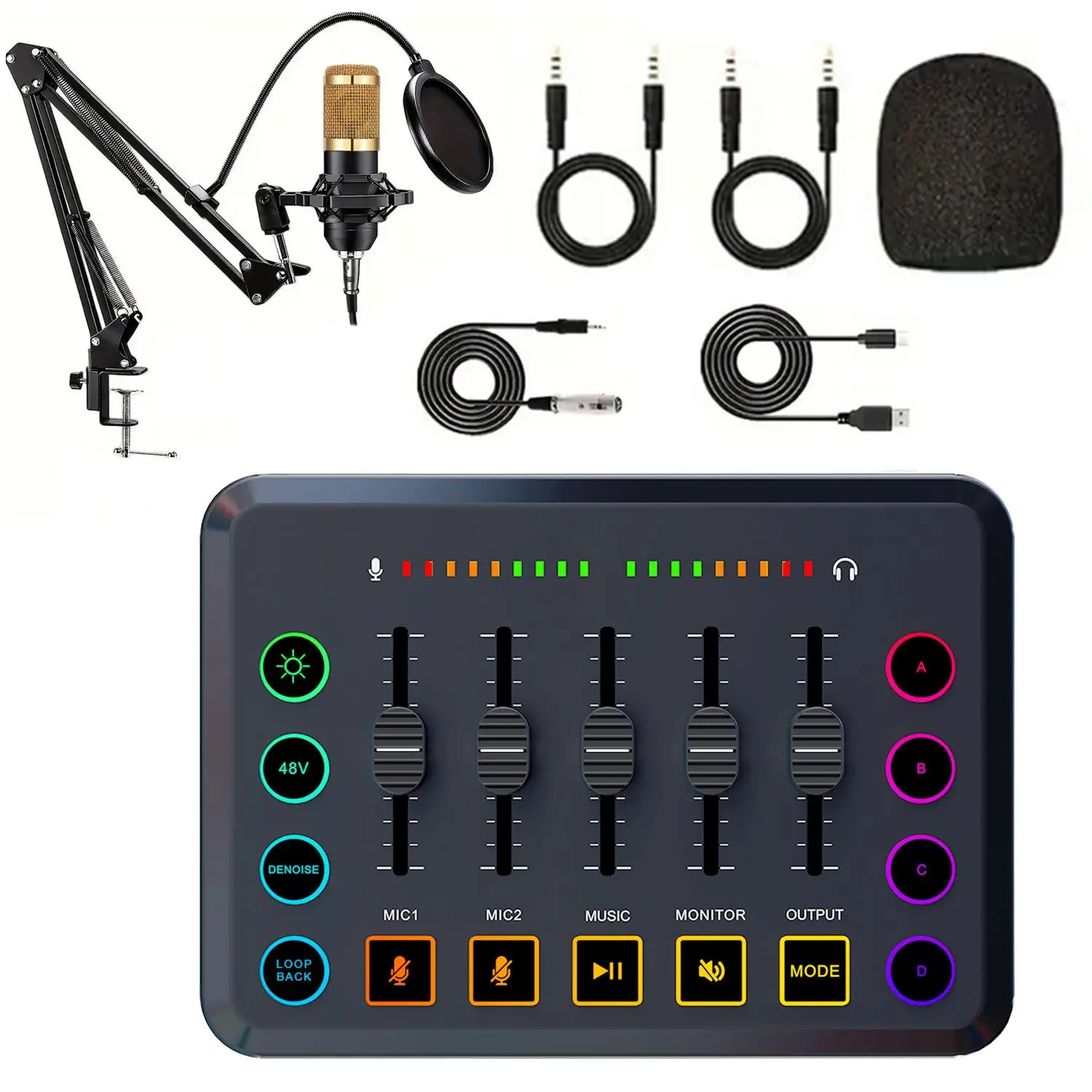 Professional Podcast Kit, USB Rechargeable Studio Condenser Microphone Kit with Adjustable Stand & Voice Changer & Volume Control, Suitable for DJ, Live Streaming, Gaming, Karaoke and Singing