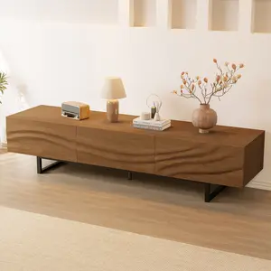 82.83" Modern Walnut TV Stand for 80+ Inch TVs, Mid Century Media Console with Wavy Solid Wood Textured Drawers, Metal Legs and Large Storage, Stylish Entertainment Center for Living Room or Bedroom