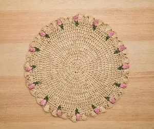 Tulip Floral Placemats – Hand-Crocheted Raffia Palm Floral Placemats – Spring Table Decor