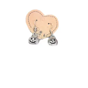 Metal-Coated Pumpkin Hook Earrings - Character Shaped Jack-O-Lantern Costume Jewelry, Cute Accessory for Halloween Parties & Events, Character Shaped Earrings, Jack-O-Lantern Earrings