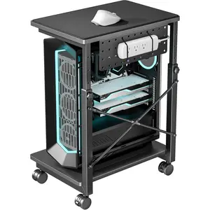 Height Adjustable  Tower Stand, 2-Tier PC Tower Stand for  PC, CPU Holder Cart with Locking Wheels for Gaming  Office, 21.7"-33.5" Height