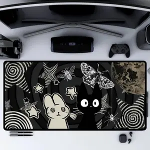 Kawaii Gothic Mouse Pad Creepy Cute Bunny and Cat Desk Mat, Horror Aesthetic Mousepad XL for Gamers Anime Gift Cat Lover Gift Cat Person Pad