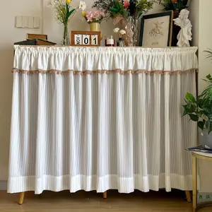 Cream Style Vertical Stripe Dustproof Curtain, No Drilling Track, Cabinet Cover, Suitable for Shelving, Cabinets, Radiators