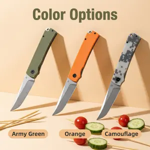 Lightweight outdoor cutting tool—stainless steel material with a corrosion-resistant coating, press-button lock, durable plastic handle; suitable for outdoor and home use.