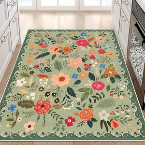 Floral Pattern Kitchen Runner Rug, 1 Count Non-slip Soft Kitchen Mat, Washable Kitchen Rug, Decorative Carpet for Home Kitchen Living Room Bedroom
