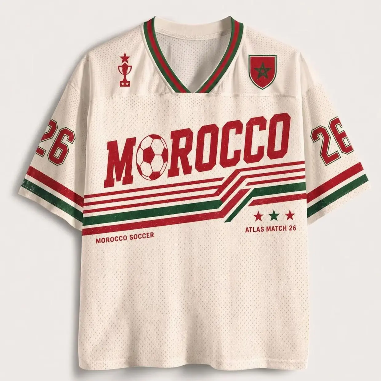 Morocco Retro Atlas Lions Lightweight Football Jersey - Breathable Top, Stylish Jersey, Custom Name Number Sports Collectible, Moroccan Customized Gift