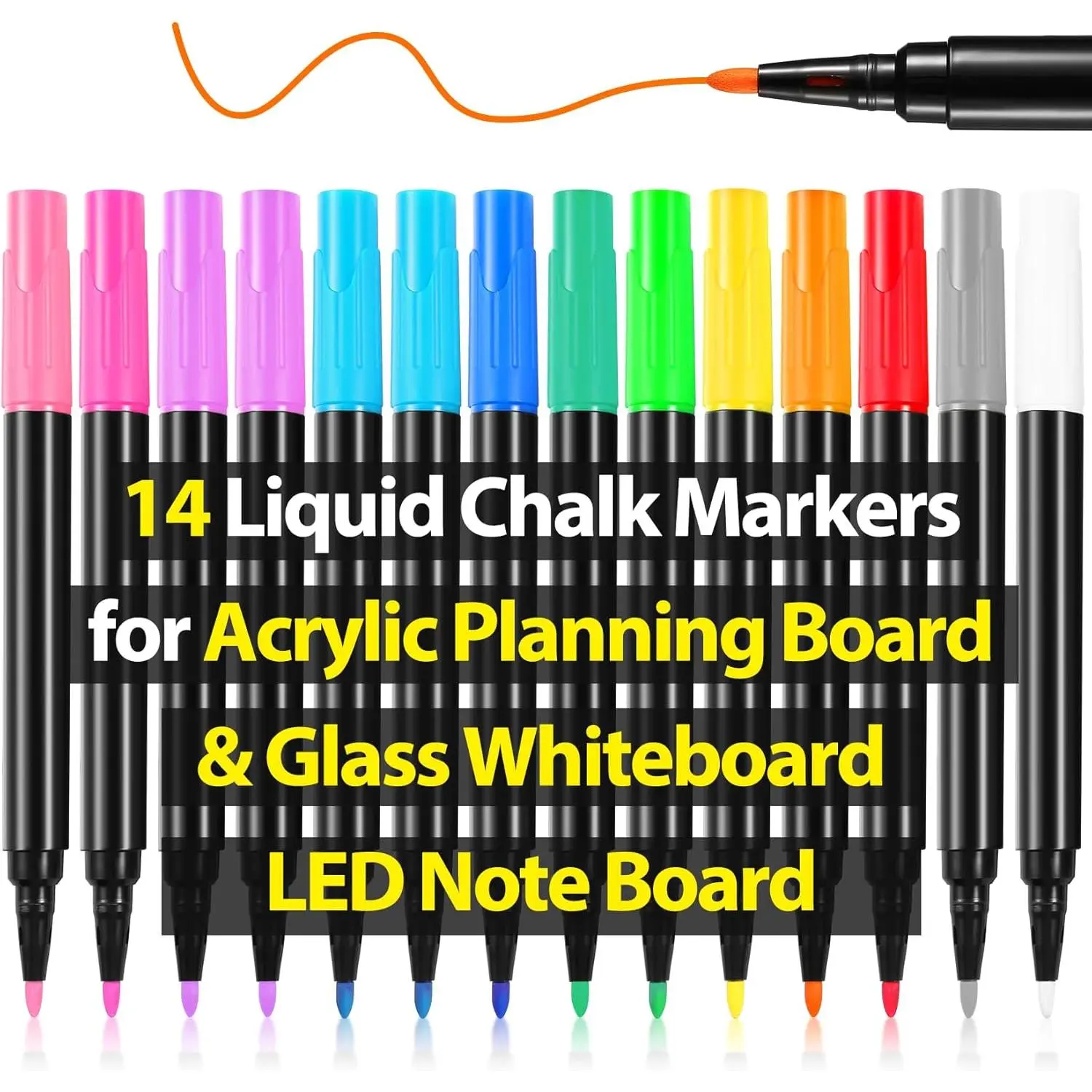 Liquid Chalk Markers for LED Drawing Note Board  Calendar Planning Board Clear Glass Dry Erase Whiteboard Window Mirror Christmas Holidays Painting, 14 Pack, 12  Colors, 1mm Fine Points