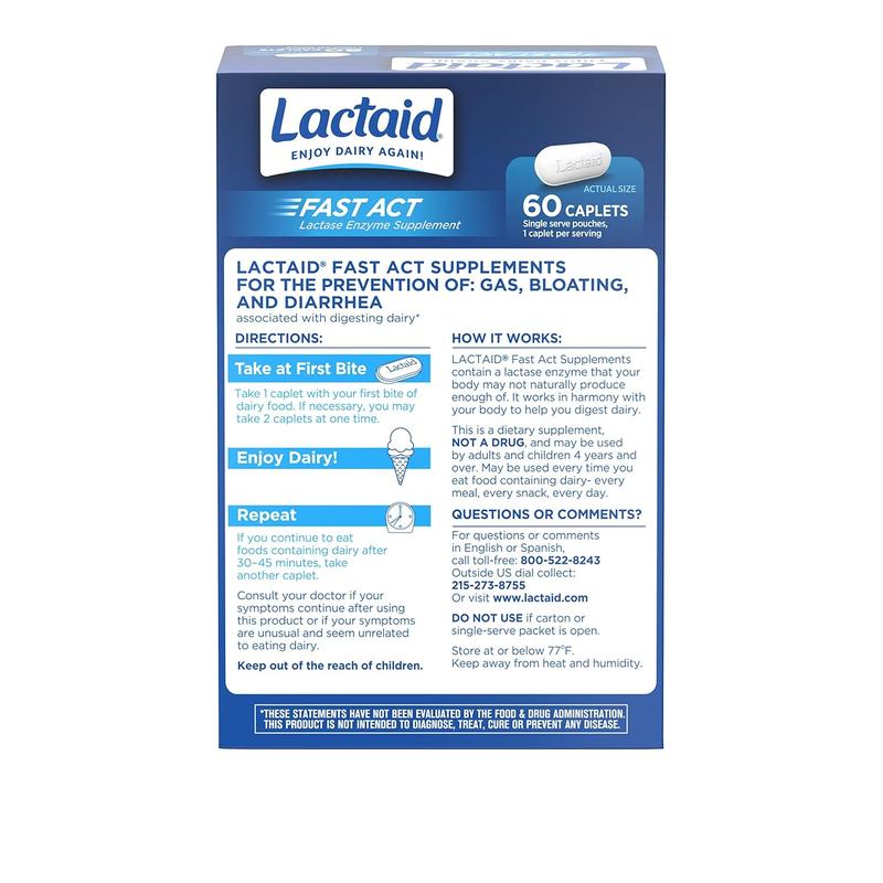 Lactaid Fast Act Lactose Relief Caplets – 60 Travel Packs with Lactase Enzyme